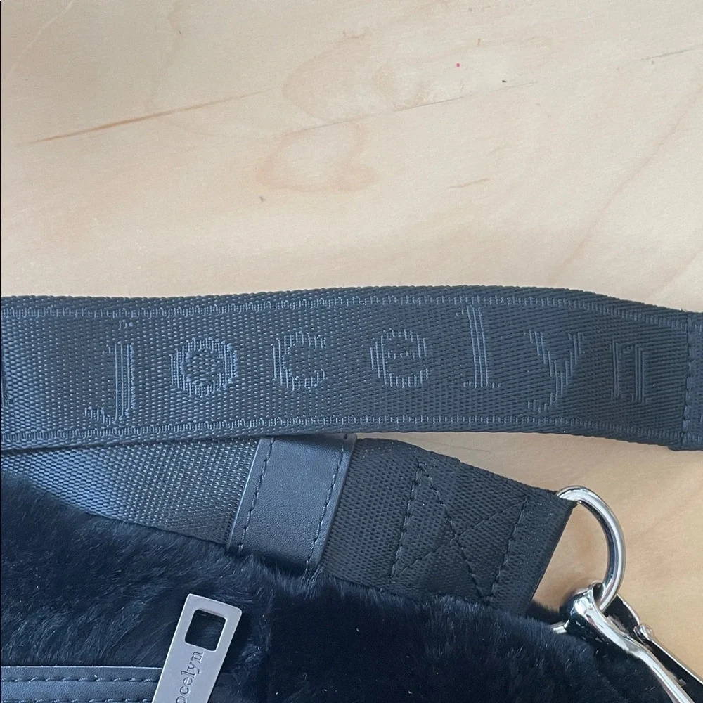 Black Real Rabbit Fur and Leather Belt Bag Crossbody JOCELYN